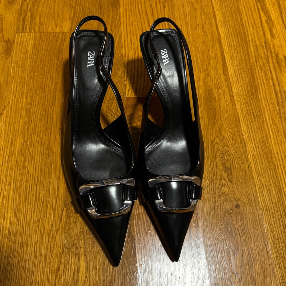 Zara Black Pointed Slingback Heels